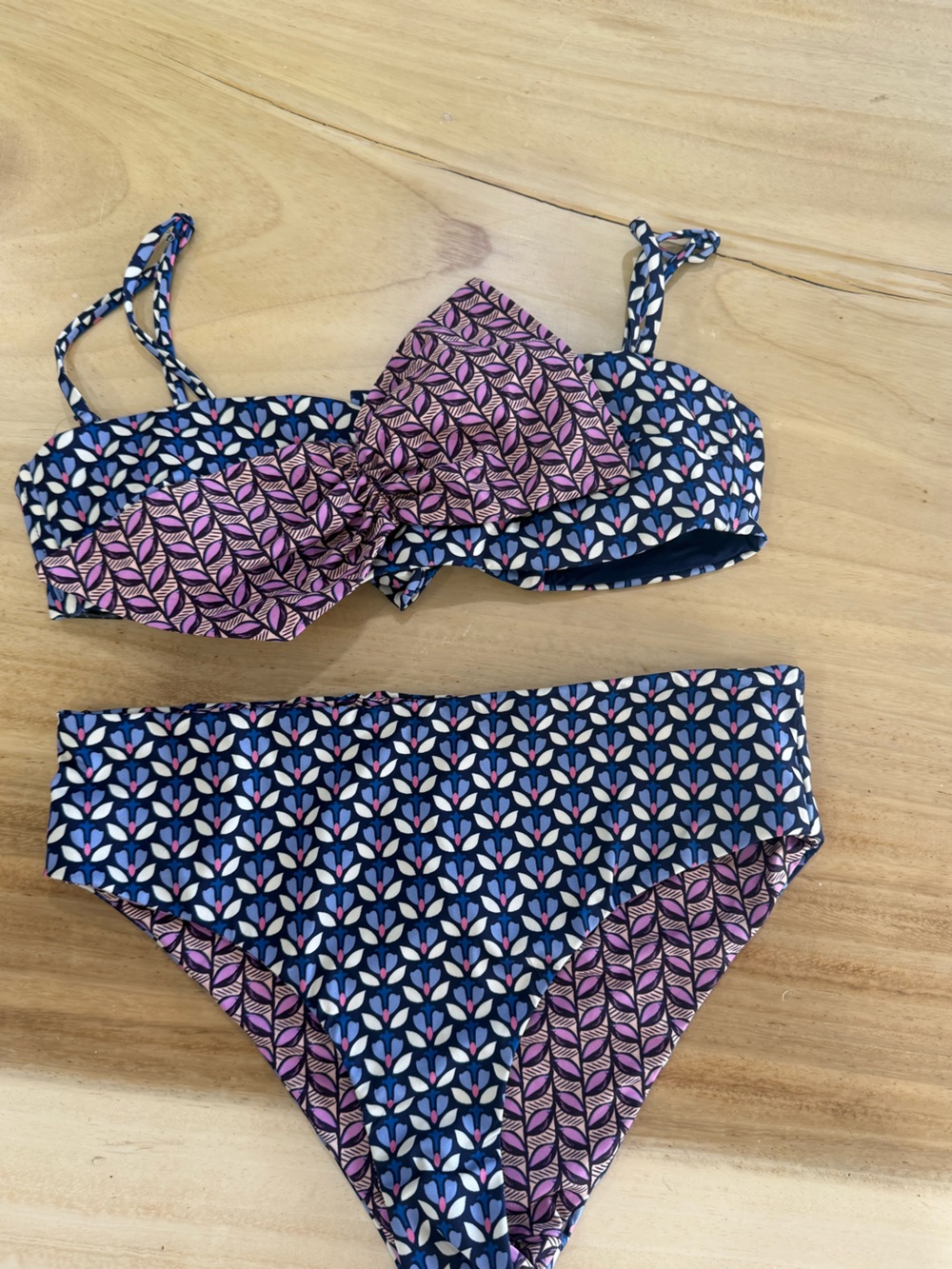 Zara Navy Blue and Pink Patterned Bikini Set